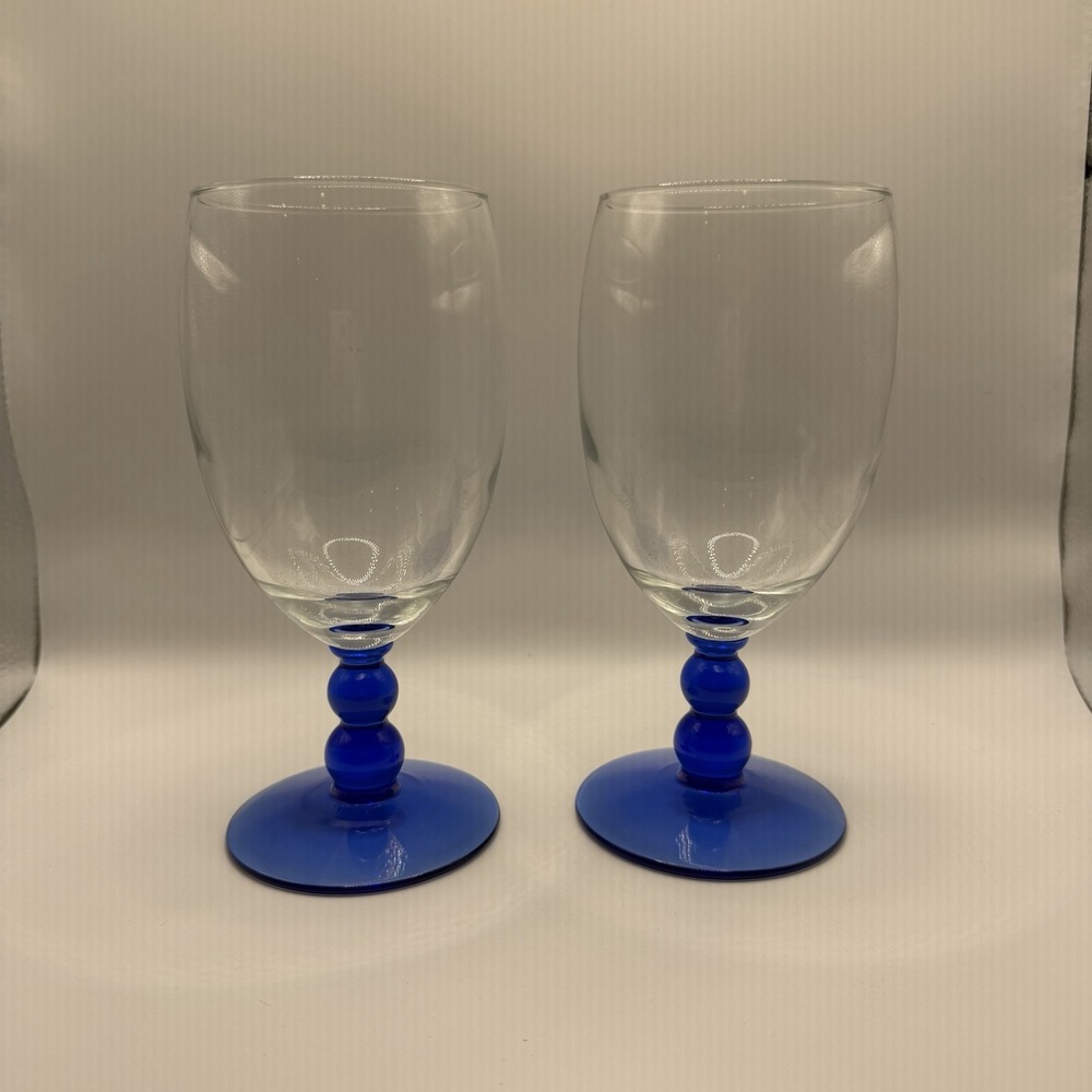 Libbey Retired Metropolis Blue Stem 7.25" Water Tea Glasses Set of 2